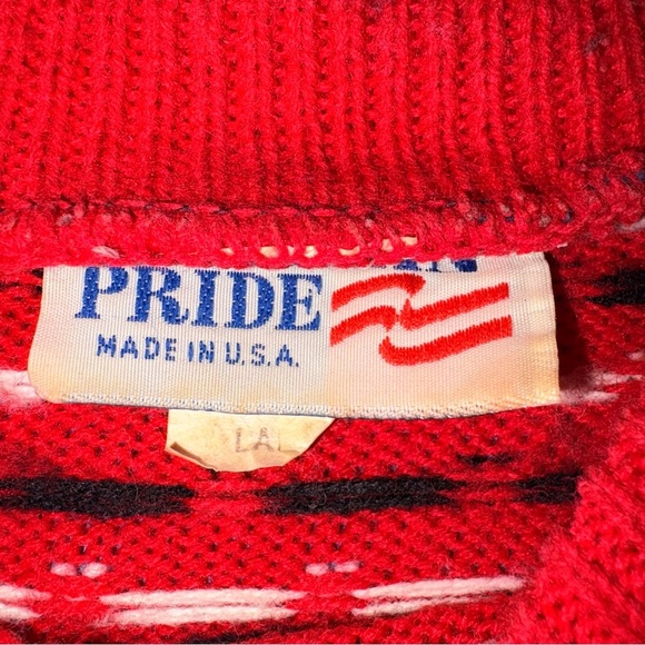 90s Vintage American Pride Knit Sweater W/ Red, Black, & White Patterns - Size L - Picture 4 of 5
